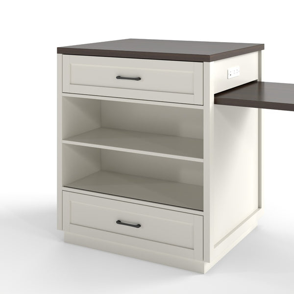 English Elm 83.1'' Extendable Kitchen Island Prep Station with Walnut Woodgrain and Built-in Power Hub W2557S00002