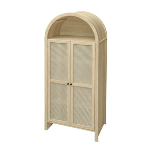 English Elm 70.28" Tall Arched Kitchen Pantry - Elegant Rattan Storage Cabinet With Adjustable Shelves & Safety Features W688P204451