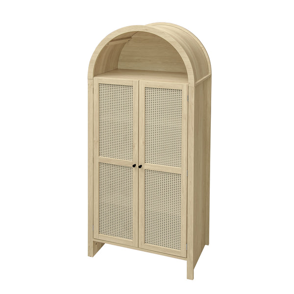 English Elm 70.28" Tall Arched Kitchen Pantry - Elegant Rattan Storage Cabinet With Adjustable Shelves & Safety Features W688P204451