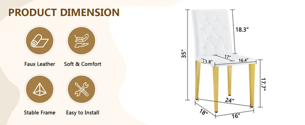 English Elm 4-piece Brown Suede Dining Chair Set with Tufted Back and Walnut Metal Legs White+Gold W1151P361156