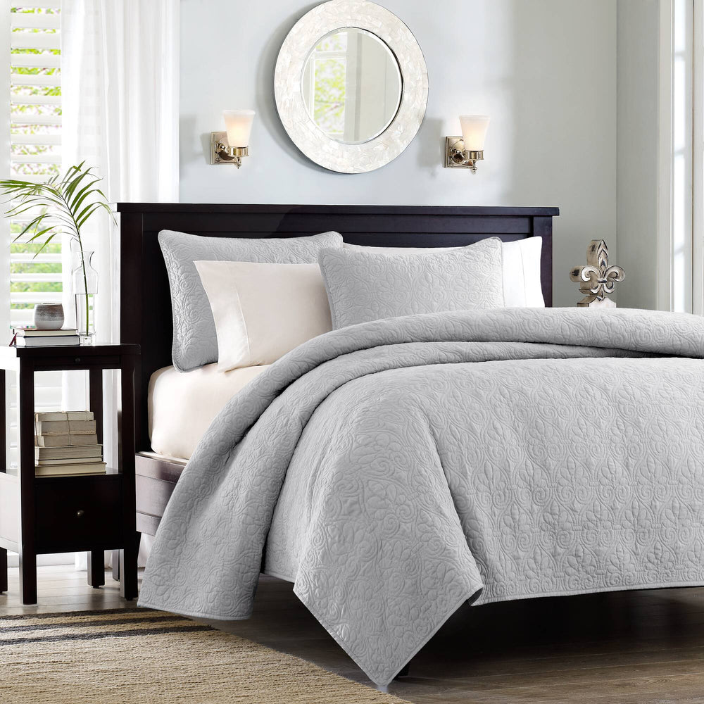 JLA Home Madison Park - 3 Reversible Quilt Set with Cottage Stitch Texture, Antimicrobial Cotton Fill for Year-Round Comfort and Durability Grey MP13-2581