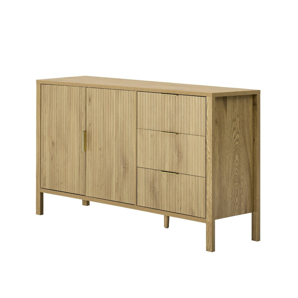 English Elm U-Style Modern Wave-Pattern Sideboard With 3 Drawers, Stylish Buffet Cabinet For Organized Living Spaces N711P345172O-GIGA