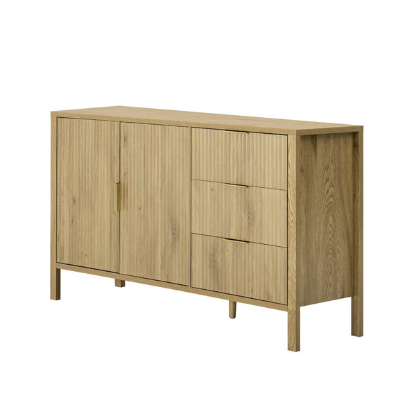 English Elm U-Style Modern Wave-Pattern Sideboard With 3 Drawers, Stylish Buffet Cabinet For Organized Living Spaces N711P345172O-GIGA