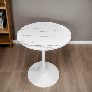 English Elm Marble Round Kitchen Table with MDF Top & Steel Tulip Base — Modern 24" Durable Easy-Clean Design W2641P300028