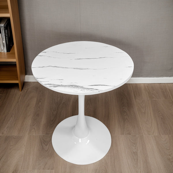 English Elm Marble Round Kitchen Table with MDF Top & Steel Tulip Base — Modern 24" Durable Easy-Clean Design W2641P300028