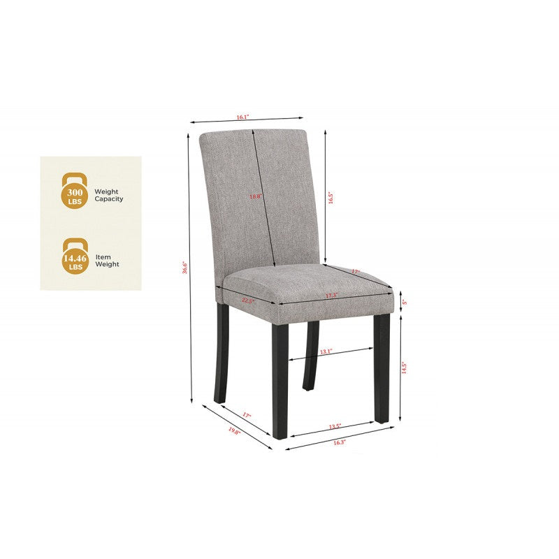 English Elm Gray Fabric Upholstered Dining Chair Set of 2 with Black Wood Legs | Modern Grey Side Chairs, 19.5" Seat Height, Easy Assembly B011P366728