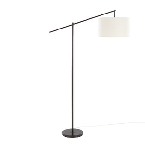 English Elm Casper 69" Contemporary Oil Bronze Floor Lamp with Natural Linen Drum Shade, Slim Angled Design B202P223999