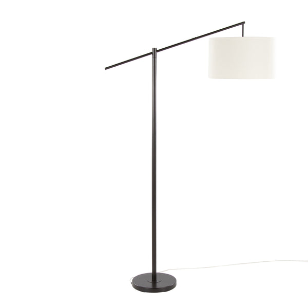 English Elm Casper 69" Contemporary Oil Bronze Floor Lamp with Natural Linen Drum Shade, Slim Angled Design B202P223999