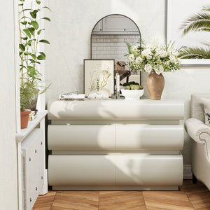 English Elm 6 Drawer Dresser White Modern No-Handle Chest with Wide Storage, Smooth Finish, Scratch-Resistant Design W757P318426