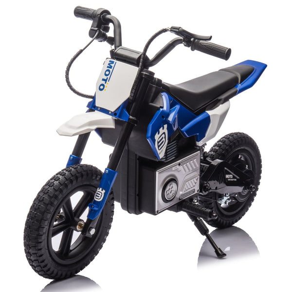 English Elm 24v Kids Electric Motocross Motorcycle 200w Hub Motor Suspension Led Bluetooth Audio Blue W1578P225048