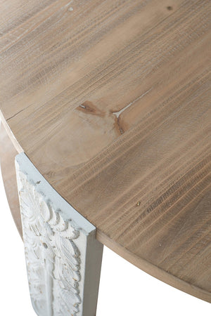 English Elm 31.5x31.5x17.7" Round Wooden Coffee Table with Two-Tier Design, Carved White Legs, Natural Brown Finish, Storage Shelf W2078P392532