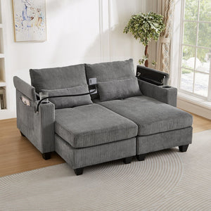 English Elm Convertible Chaise Lounge Sofa Bed With Usb Ports, Cup Holders & Storage - Stylish Grey Sleeper Sofa N719S002020E