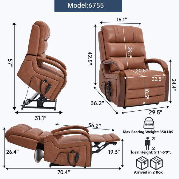 English Elm Power Lift Recliner with Dual Motor Massage Heat and Leatheraire Upholstery 350 Lb W1803S00079