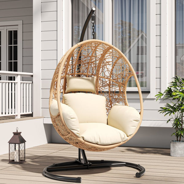 English Elm 42 Inch Wide Hanging Egg Chair Pe Rattan Patio Swing with 400lb Capacity Cushioned Seat W3979S00008
