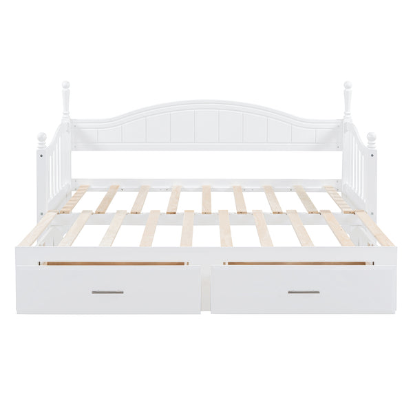 English Elm Wooden Twin Daybed with Trundle and Two Storage Drawers, Solid MDF Frame, Guardrails for Safety and Style White 43.5 L x 24.75 W x 6 H N733S173459K
