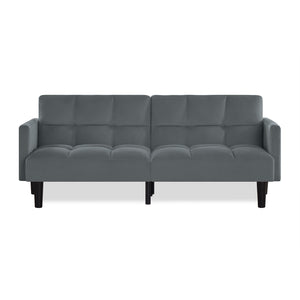 English Elm Velvet Convertible Futon Sofa Bed with Adjustable Back, Plush 9" Cushion, Eucalyptus Frame for Apartments Grey W1413P332827