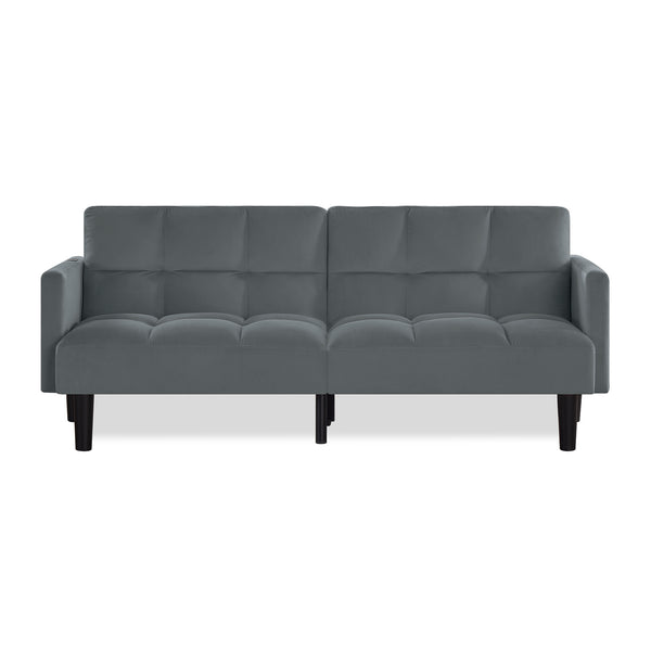 English Elm Velvet Convertible Futon Sofa Bed with Adjustable Back, Plush 9" Cushion, Eucalyptus Frame for Apartments Grey W1413P332827