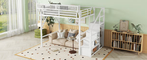 English Elm Full Size Loft Bed With Stairs & Shelves - Stylish Metal High Loft Bed For Kids & Teens, White Finish W2580S00032