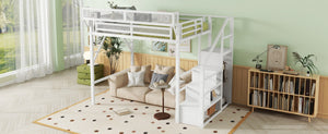 English Elm Full Size Metal Loft Bed with Stair Wardrobe and Shelves for Kids Teen Rooms W2580S00056