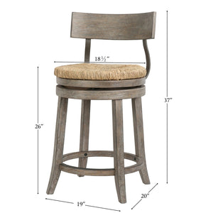 English Elm 26" Reclaimed Wood Swivel Counter Stool with Seagrass Seat for Kitchen Island Gray B2751P436448