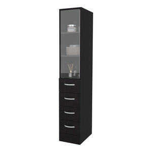 English Elm Piñon Tall Bathroom Linen Cabinet with Glass Door, 4 Drawers, Wengue Finish — Slim 68.3"H Storage B128P287528