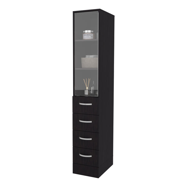 English Elm Piñon Tall Bathroom Linen Cabinet with Glass Door, 4 Drawers, Wengue Finish — Slim 68.3"H Storage B128P287528