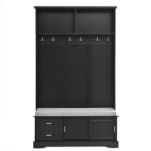 English Elm On-Trend Stylish Hall Tree With Sliding Doors, 6 Hooks, Cushion Bench & Smart Storage For Entryways N721P205787B-GIGA