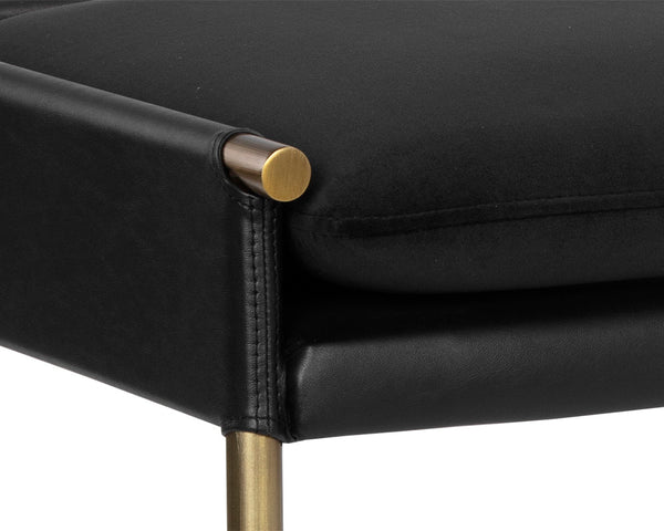 Sunpan Bellevue Upholstered Bench with Antique Brass Frame - Stylish, Unique Textures for Modern Spaces Abbington Black / Bravo Black