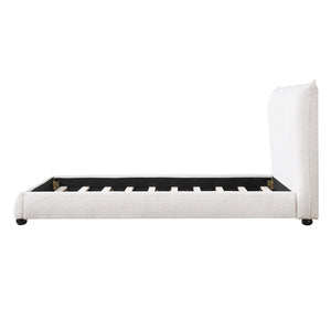 English Elm Twin Linen Upholstered Platform Bed Pillow Back Headboard Flanged Stitched Frame N757T342191W
