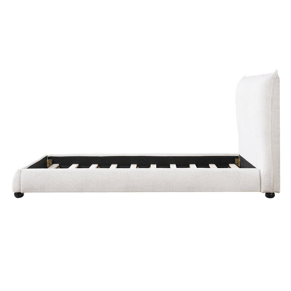 English Elm Twin Linen Upholstered Platform Bed Pillow Back Headboard Flanged Stitched Frame N757T342191W