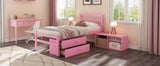 English Elm Twin Size Wood Platform Bed With Removable Storage Shelves, Built-In Two Storage Drawers For Added Convenience, Pink