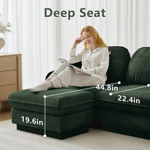 English Elm Chenille Cloud Modular Loveseat with Deep Foam Cushions Quilted Back and Ottoman Green W714S01766