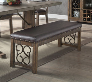 English Elm Classic 56" Weathered Cherry Bench with Black Synthetic Leather Seat, Nailhead Trim, Sturdy Frame B2741P345876