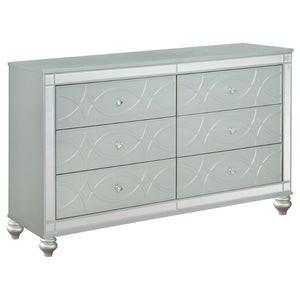 English Elm Arabesque Queen Bedroom Set with Led Tufted Headboard Mirrored Trim Crystal Hardware B062S01550