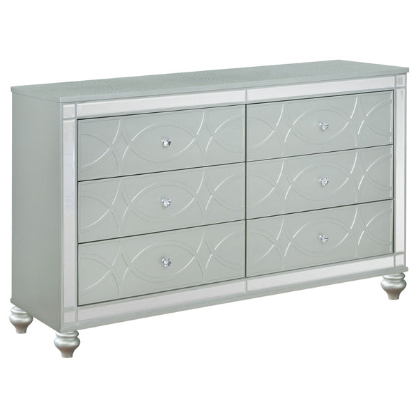 English Elm Arabesque Queen Bedroom Set with Led Tufted Headboard Mirrored Trim Crystal Hardware B062S01550