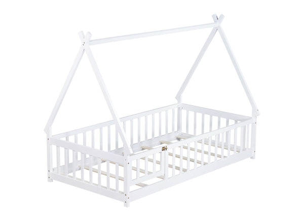 English Elm Twin Teepee Floor Bed With Guardrails - Whimsical White Design For Cozy Child'S Room Decor W504P345781-GIGA