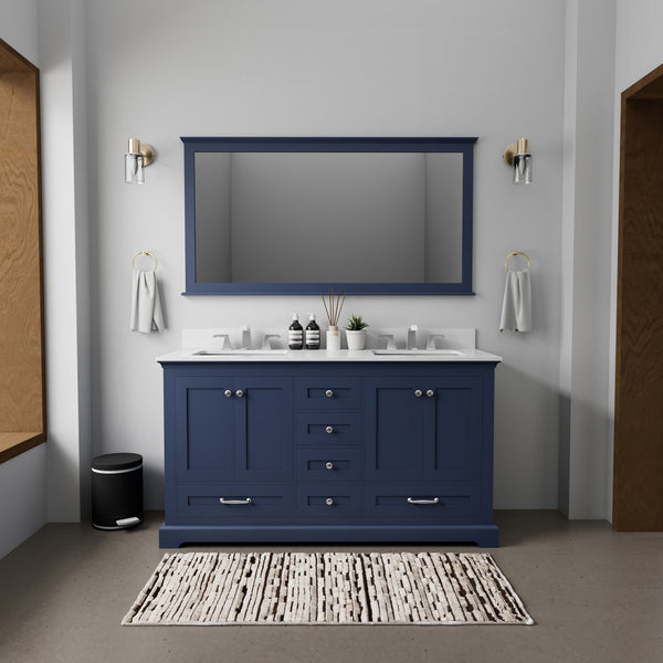 English Elm Navy Double Bath Vanity 60" W x 22" D with Cultured Marble Top, Chrome Faucet, 58" Mirror, Durable Finish B2731S01011