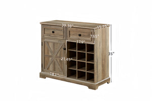 English Elm Farmhouse Wine Cabinet Bar with 12-Bottle Rack, Removable Storage, Glass Holder & Vintage Top Finish Gray Wash W1758P210364
