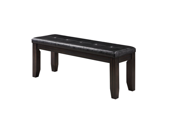 English Elm Urbana Tufted Black Faux Leather Bench with Espresso Wood Frame, Transitional Seating for Entryway B2726P345249