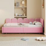 Twin Upholstered Daybed, 2 Drawers, Velvet Sofabed, Soft Fabric Headboard, Pink