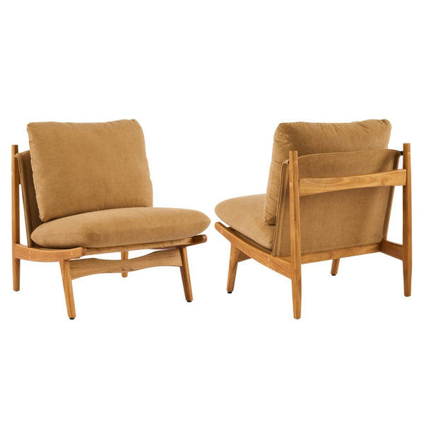 English Elm Vista Mid-century Accent Chairs Mocha Upholstered Natural Wood Frame Set of 2 N767P366304M