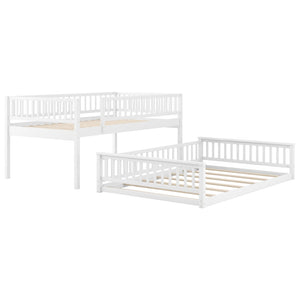 English Elm Full Xl Over Queen Bunk Bed Pine Frame with Guardrails Ladder and Slat Support White GX000450AAK