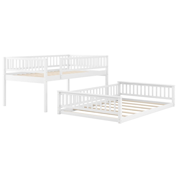 English Elm Full Xl Over Queen Bunk Bed Pine Frame with Guardrails Ladder and Slat Support White GX000450AAK