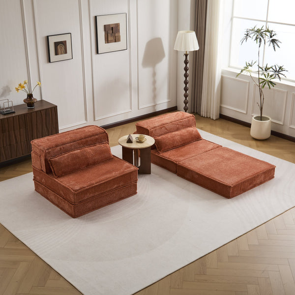 English Elm Compression Oversized Modular Sofa Bed - Versatile Floor Seating With Memory Foam & Pillows, Orange W3723S00046