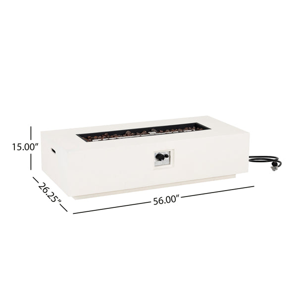 English Elm Christopher Knight Home® - Outdoor 56" Rectangular MGO Fire Pit White — 50,000 BTU Lightweight Concrete Modern Patio Heater N772P269208W