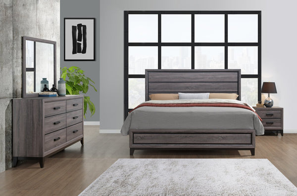 English Elm MIRAGE Modern Full Bed with Panel Headboard, Rubberwood Frame, Tapered Legs and Sturdy Slat Support Black+ Gray 59.76 L x 33.54 W x 4.96 H B201S00130