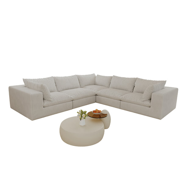 English Elm 118.2" Cloud Sofa - Soft White Corduroy, Modular Design, No Assembly, Removable Cushions For Comfort W2824S00099