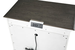 English Elm Classic Farmhouse 3-Drawer Nightstand Antique White & Dark Brown with USB Power Outlet, Rustic Charm and Durable Wood Storage B011P342765