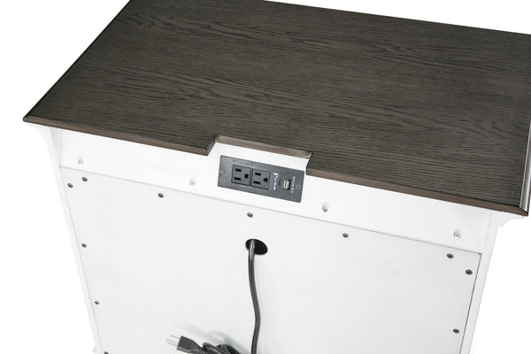 English Elm Classic Farmhouse 3-Drawer Nightstand Antique White & Dark Brown with USB Power Outlet, Rustic Charm and Durable Wood Storage B011P342765