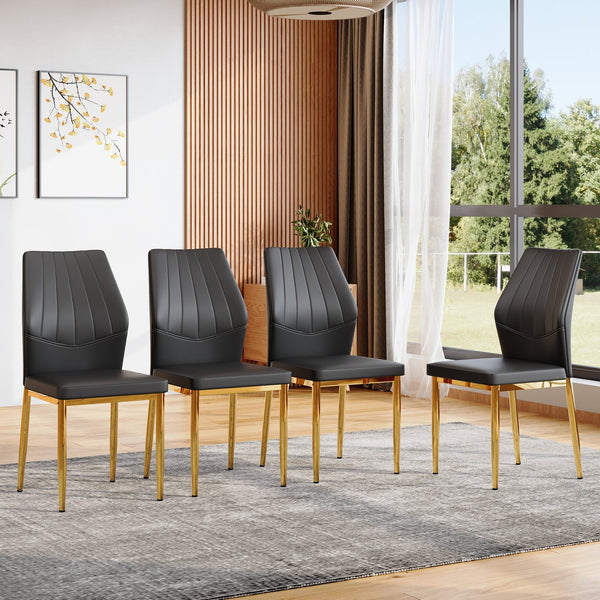 English Elm Set of 4 Brown Shell-Pattern Dining Chairs with Ergonomic Tech Fabric, Sturdy Metal Legs, 37" Black+Gold W1151P359614